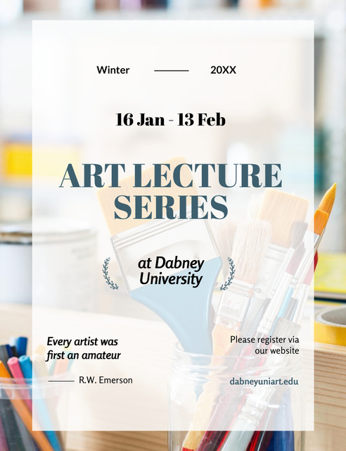 Art Lecture Series with Brushes And Pencils Invitation 13.9x10.7cm Design Template