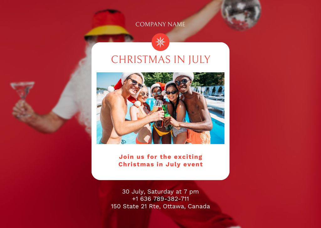 Ontwerpsjabloon van Flyer A6 Horizontal van Amazing Christmas Party in July with Bunch of Young People in Pool