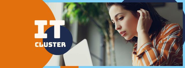 Woman working on Laptop Facebook cover Design Template
