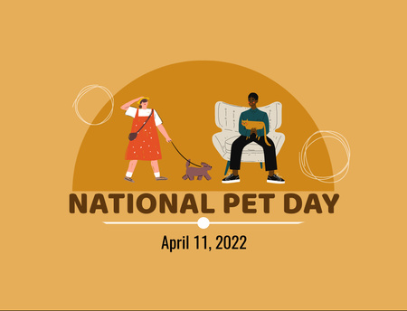 National Pet Day with Cute Drawing Postcard 4.2x5.5in Design Template