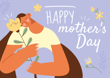 Mother's Day Holiday Greeting With Flowers Postcard 5x7in Šablona návrhu