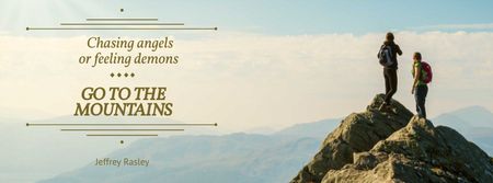 Modèle de visuel Mountain hiking with Motivational quote - Facebook cover