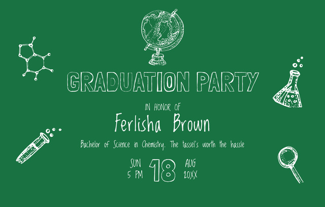 Platilla de diseño Graduation Party With Science Icons in Green Invitation 4.6x7.2in Horizontal