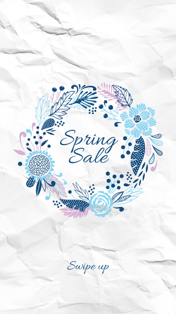 Spring Sale Flowers Wreath in Blue Instagram Story Design Template