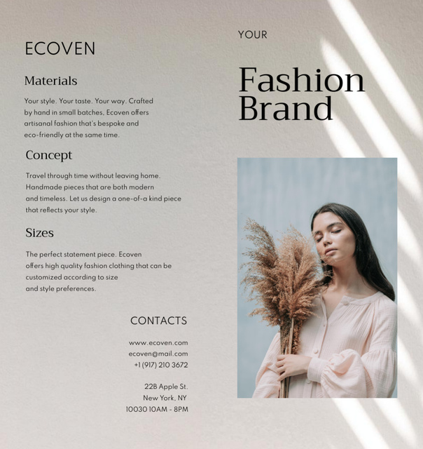 Fashion Brand Ad with Young Woman Brochure Din Large Bi-fold Πρότυπο σχεδίασης