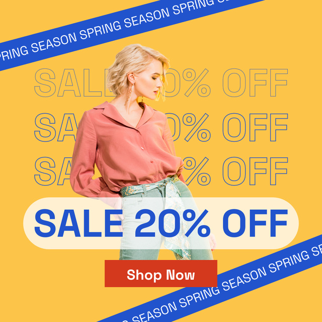 Spring Sale Announcement with Beautiful Blonde Instagram AD Design Template