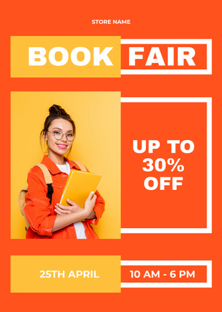 Platilla de diseño Book Fair Event Ad with Smiling Reader Flayer
