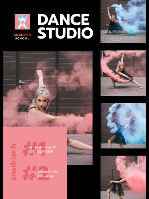 Ontwerpsjabloon van Poster US van Dance Studio Ad with Dancer in Colorful Smoke