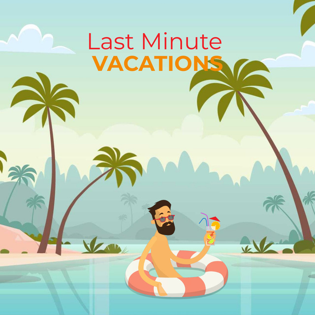 Man with cocktail resting in lifesaver Animated Postデザインテンプレート