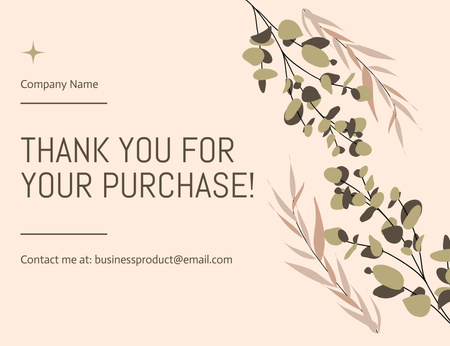 Thank You For Your Purchase Notice with Leaves and Branches Thank You Card 5.5x4in Horizontal Design Template