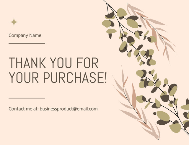 Thank You For Your Purchase Notice with Leaves and Branches Thank You Card 5.5x4in Horizontal Modelo de Design