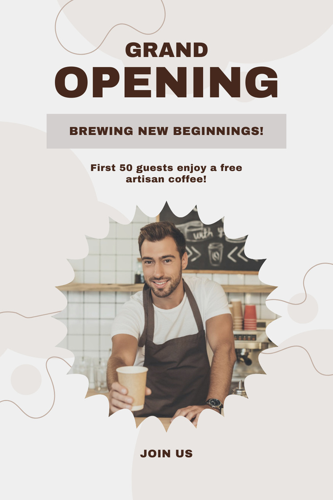 Szablon projektu Freshly Brewed Coffee Due New Cafe Opening Event Pinterest