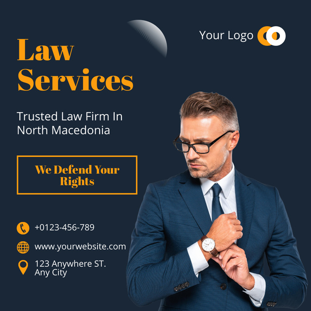 Law Firm Services Ad with Businessman Instagram tervezősablon