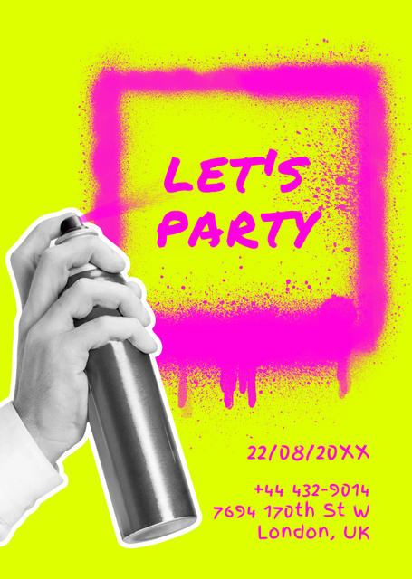 Party announcement in graffiti frame Flyer A6 Design Template