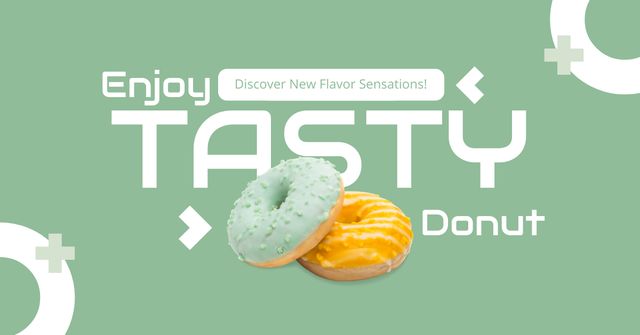 Offer of Tasty Doughnuts in Green Facebook AD Design Template