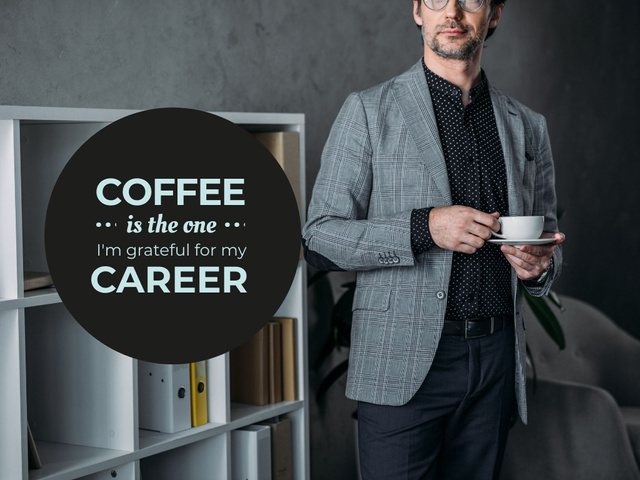 Designvorlage Confident Businessman holding Coffee für Presentation