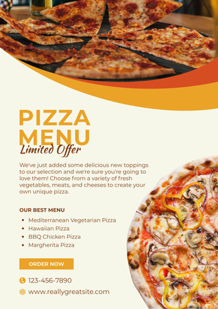 Pizzeria Menu Offer with Appetizing Pizza Slices Poster Design Template