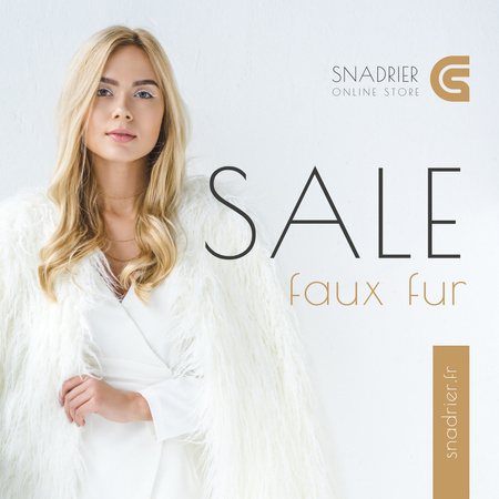 Fashion Sale Woman in Faux Fur Coat Instagram Design Template
