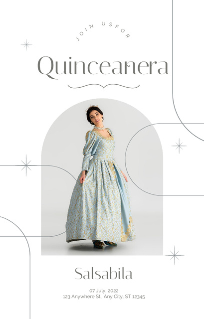 Plantilla de diseño de Announcement of Quinceañera Party Event With Awesome Dress Invitation 4.6x7.2in 