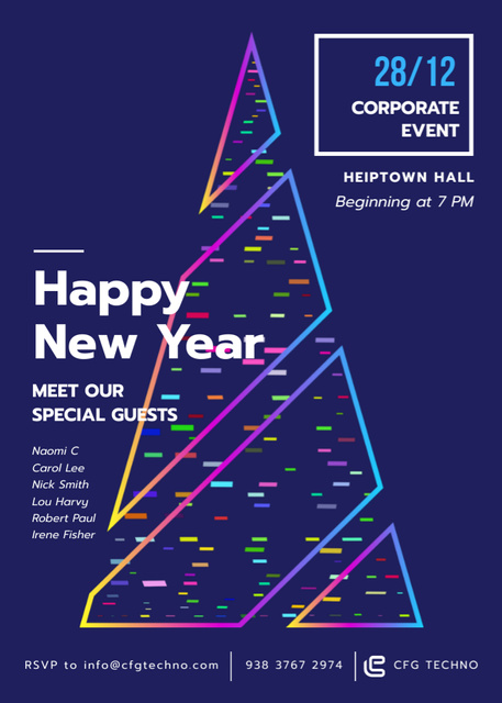 Stylized Christmas Tree for Corporate New Year Event Invitation Modelo de Design