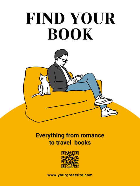 Bookstore's Ad on Yellow Minimalist Sketch Poster US Modelo de Design