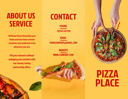 Oferta de pizza apetitosa em amarelo Brochure 8.5x11in Modelo de Design