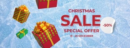 Christmas Sale Offer with Blue Ice on Background Facebook cover Design Template