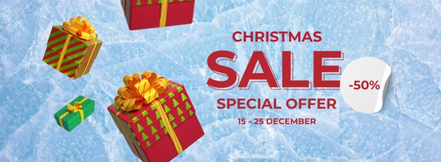 Christmas Sale Offer with Blue Ice on Background Facebook cover Πρότυπο σχεδίασης