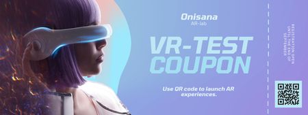 Ad of VR-Test with Woman using Modern Glasses Coupon Design Template