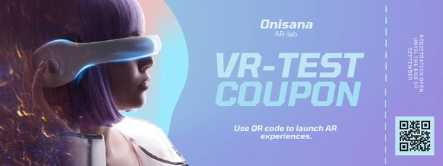 Ad of VR-Test with Woman using Modern Glasses Coupon Modelo de Design