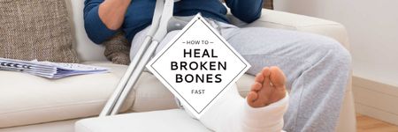 Man with broken bones sitting on sofa Email header Design Template