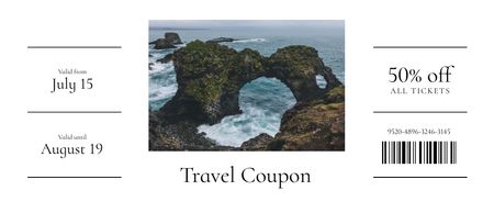 Platilla de diseño Travel Offer with Scenic Landscape of Ocean Rock Coupon 3.75x8.25in