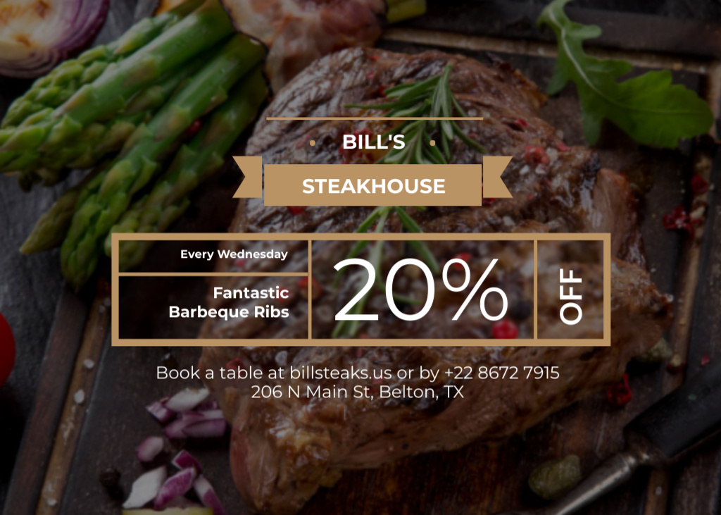 Designvorlage Delicious Grilled Beef Steak Offer für Flyer 5x7in Horizontal
