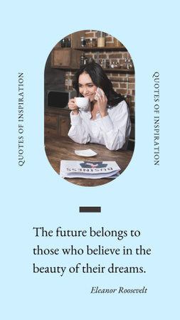 Designvorlage Inspirierendes Zitat mit Lady Drinking Tea für Instagram Story