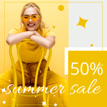 Summer Sale Ad with Woman in Bright Stylish Outfit Instagram AD Design Template