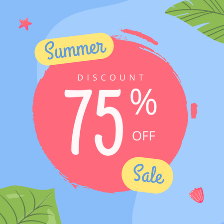 Summer Sale Big Discount Offer with Leaves Instagram Design Template
