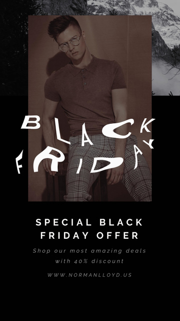 Designvorlage Black Friday Sale with Stylish Young Man für Instagram Video Story