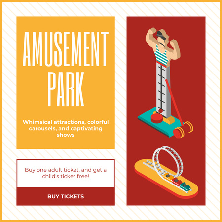 Whimsical Attractions And Promo On Admission In Amusement Park Instagram AD Design Template