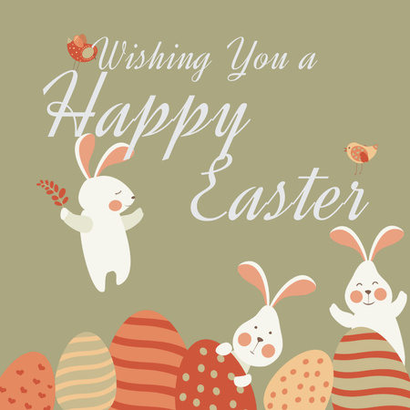 Cartoon Easter bunnies with colored eggs Animated Post tervezősablon