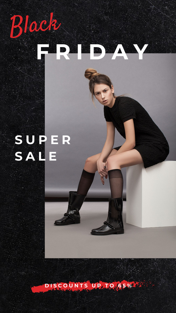 Black Friday Ad Young woman wearing black clothes Instagram Story Πρότυπο σχεδίασης