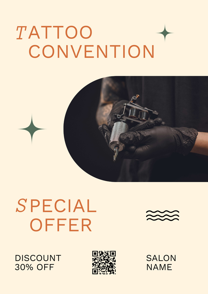 Tattoo Convention With Discount Offer In Salon Poster Tasarım Şablonu