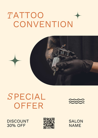 Tattoo Convention With Discount Offer In Salon Poster Design Template