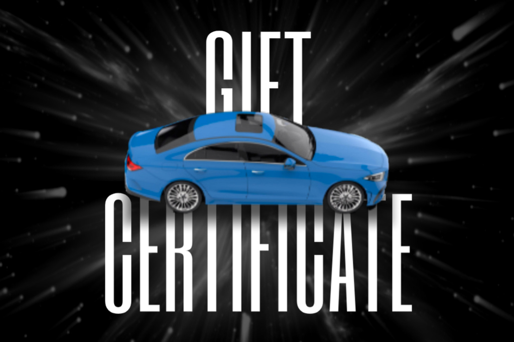 Car Services Offer with blue Modern Car Gift Certificate Design Template