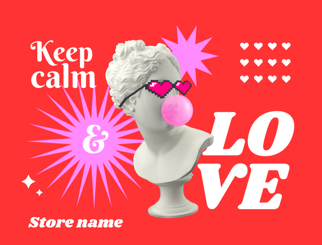 Plantilla de diseño de Valentine's Day Holiday Greeting with Antique Bust on Red Postcard 4.2x5.5in 