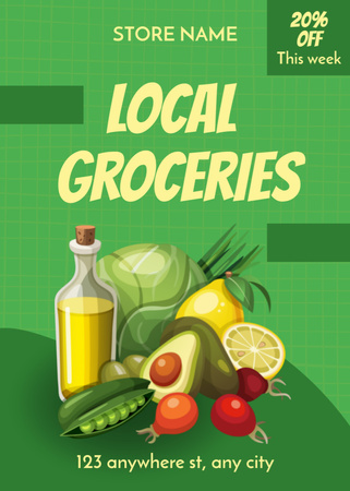 Discount For Food Products In Local Groceries Flayer Design Template