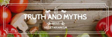 Ontwerpsjabloon van Twitter van Vegetarian Food Vegetables on Wooden Table