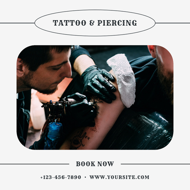 Tattoo And Piercing Service In Studio With Booking Instagram Πρότυπο σχεδίασης