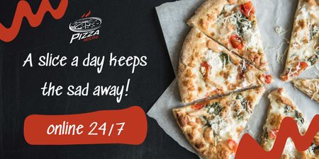 Plantilla de diseño de Oferta de delicioso servicio de pizza las 24 horas Twitter 