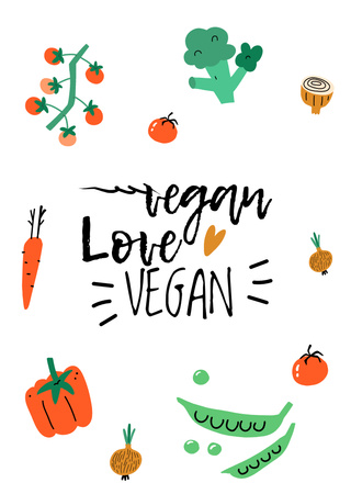 Vegan Lifestyle Concept With Vegetables Postcard A6 Vertical Design Template