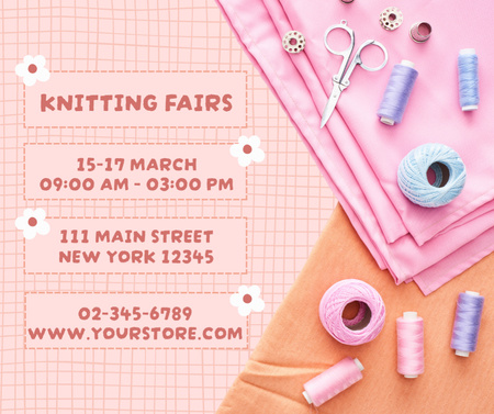 Anúncio da feira de tricô em rosa Facebook Modelo de Design